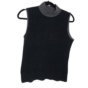 A-K-R-I-S PUNTO Grey and Black Mock Neck Wool Blend Sleeveless Sweater Vest Sz 6